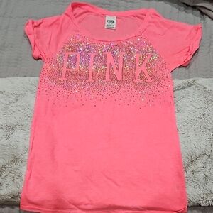 PINK Victoria's Secret Neon Pink Short Sleeve Tee with Rhinestones